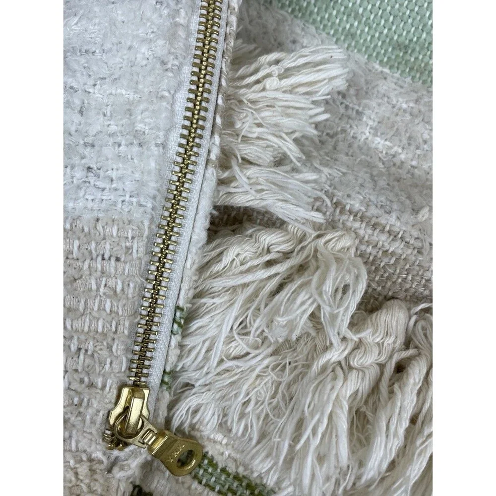 Anthropologie All Roads Beige Green Tan Stripe Pillow Cover w/tassels Boho